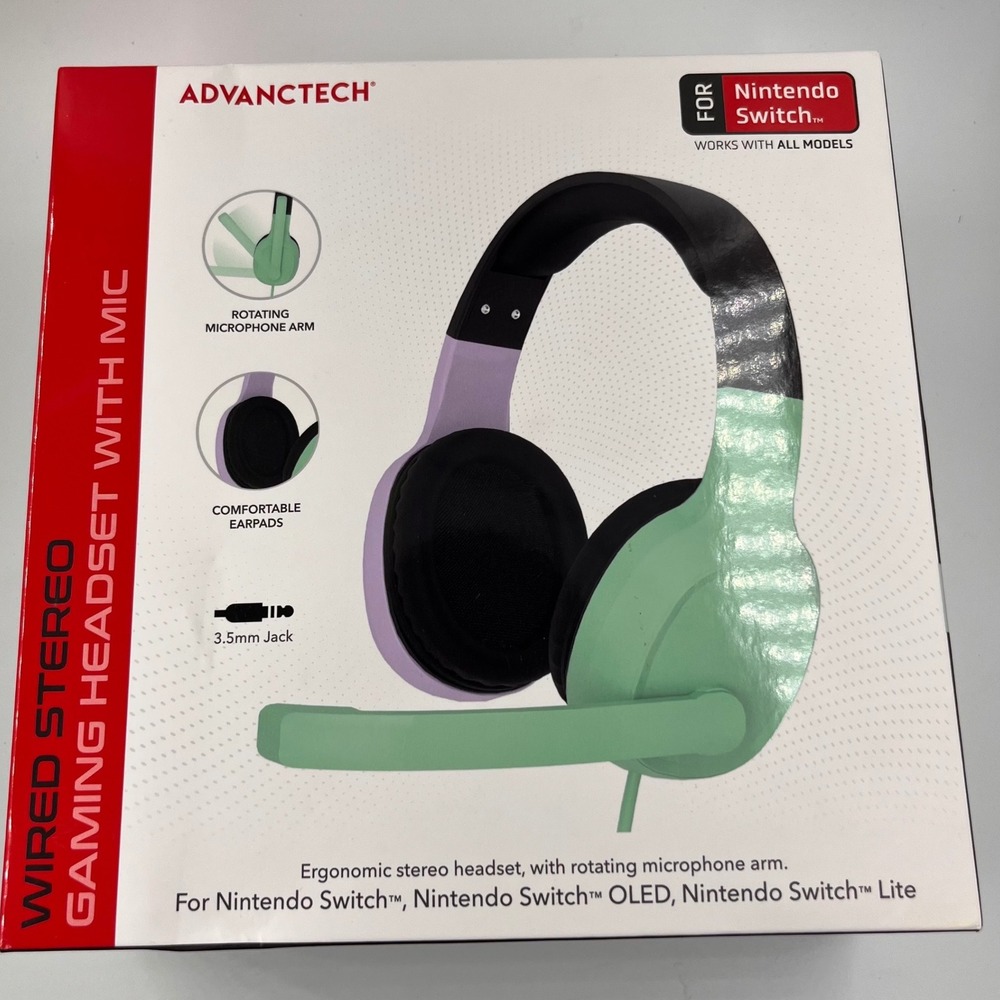 Advanctech Wired Stereo Gaming Headset With Mic‎ Nintendo Switch Lavender Green